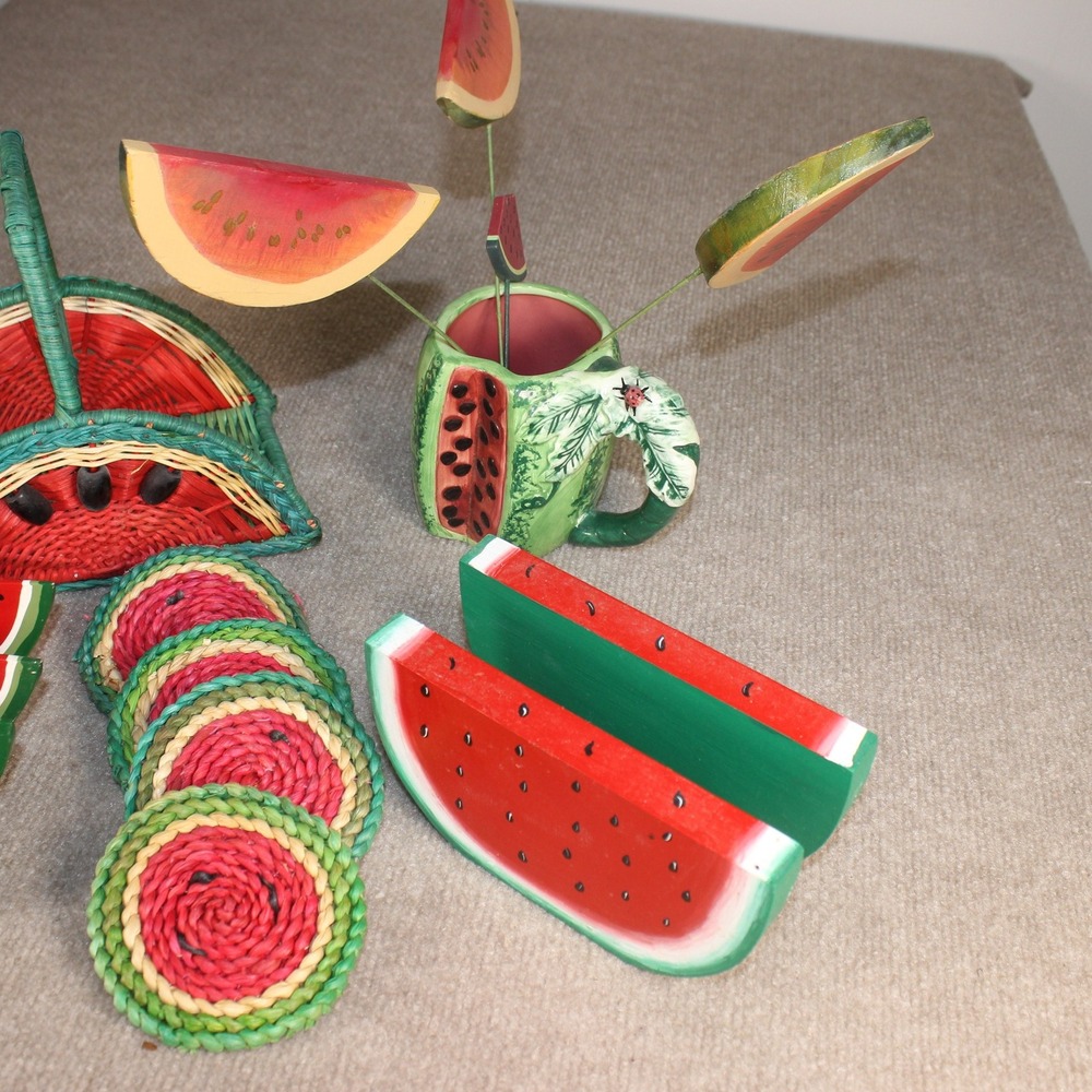 Vintage Watermelon Kitchen Decor Mug Napkin Rings Coasters Tablecloth Weight Lot - Picture 3 of 3